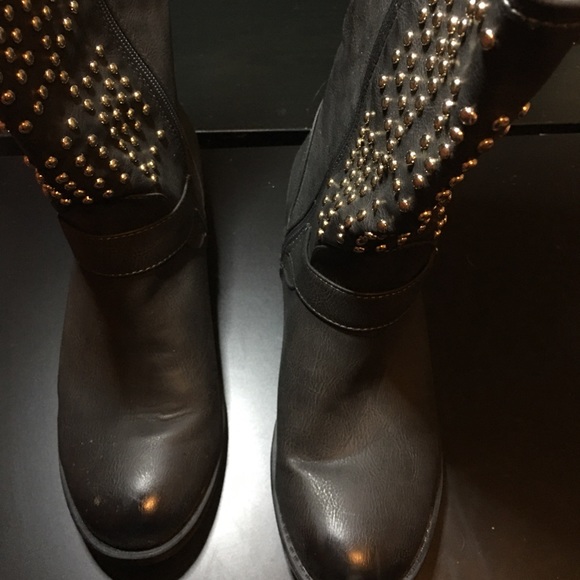 gold studded biker boots